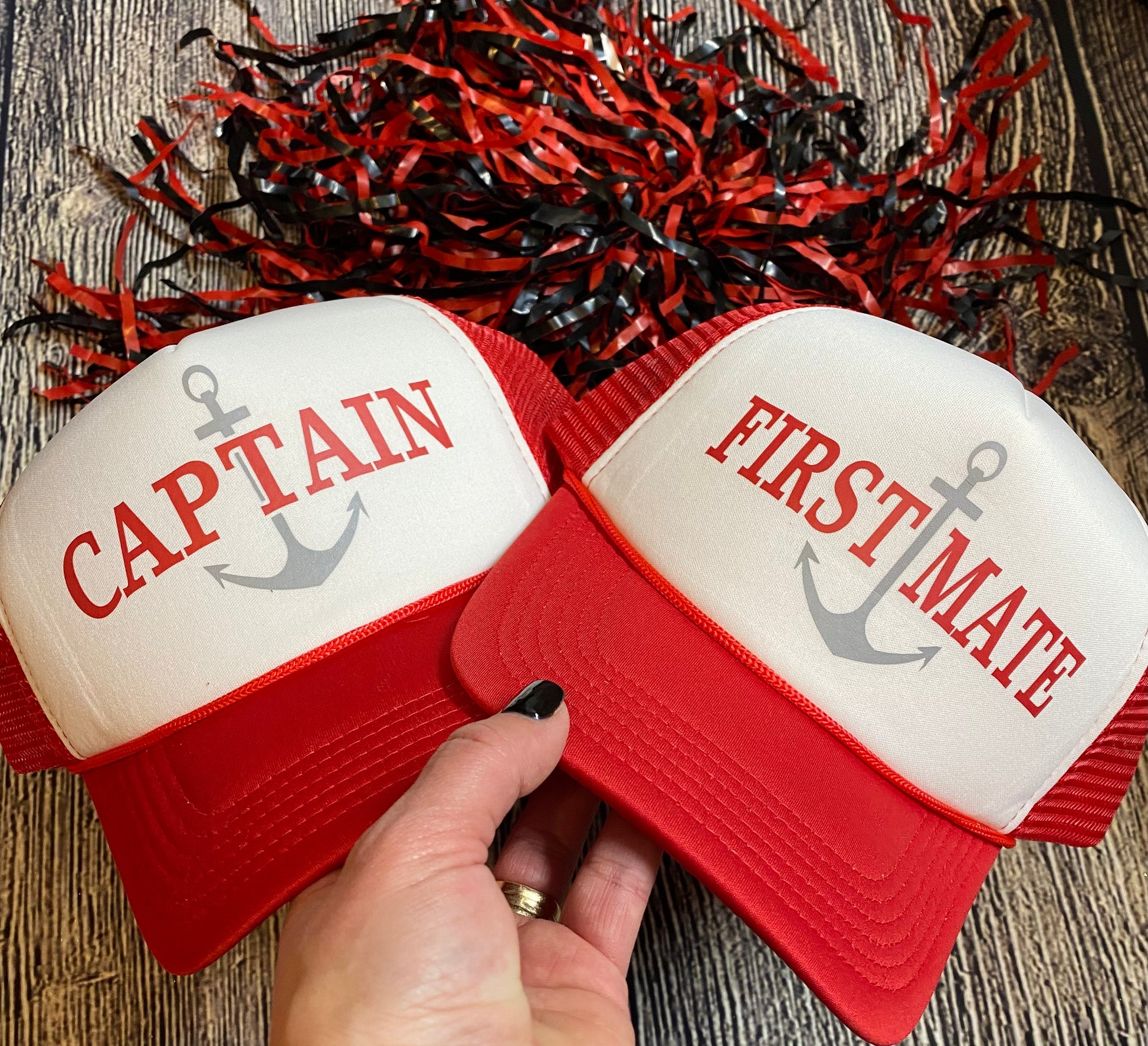 Captain First Mate Hats Black/White Glitter Black